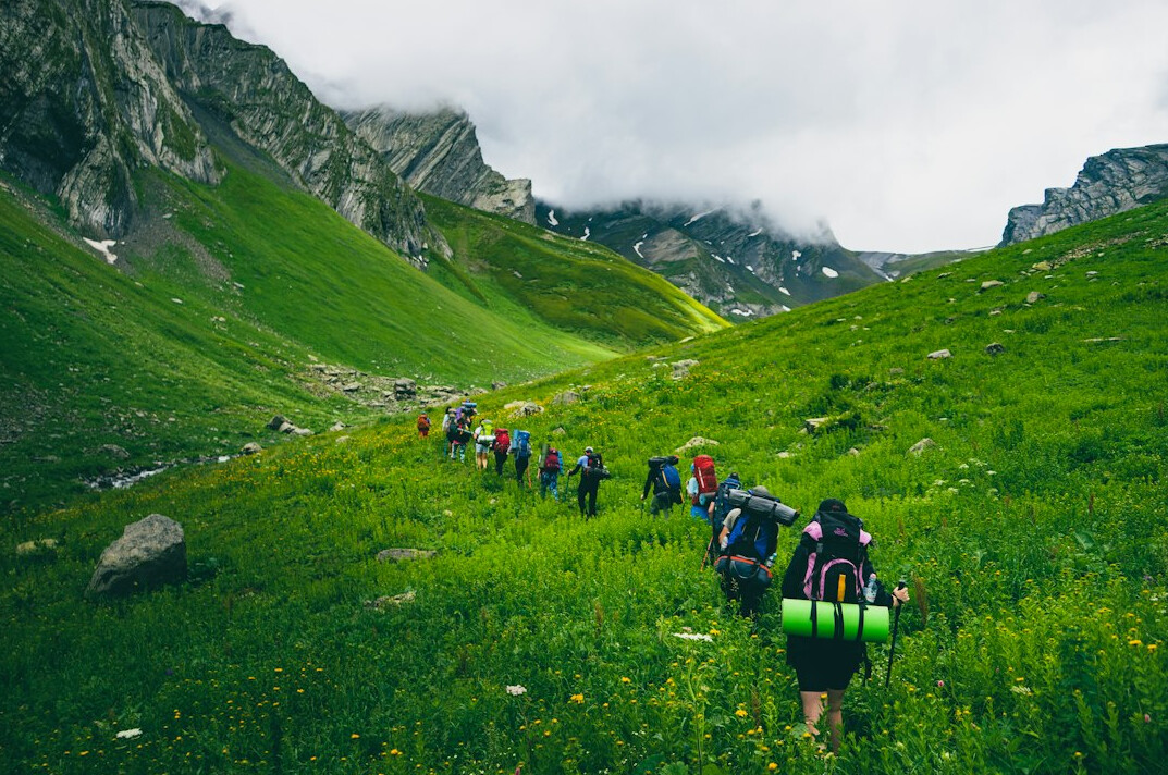 senior group hiking