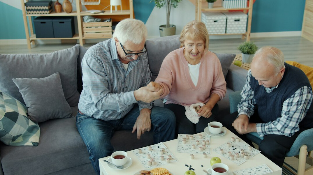 seniors playing board game
